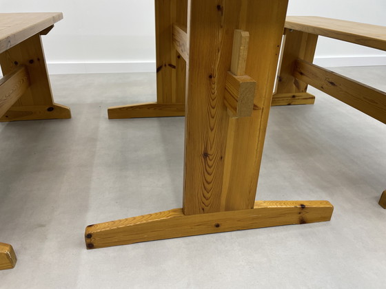 Image 1 of Vintage pine dining table with benches