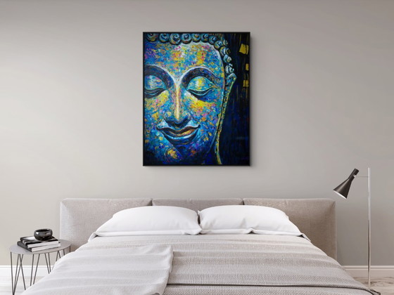 Image 1 of Unique hand-painted Buddha painting “Ocean of Calm” – Seksak Jaichumchen – 100×120 cm