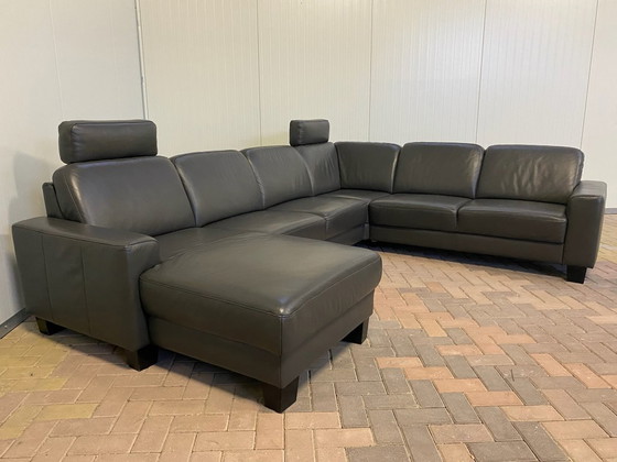 Image 1 of Schönes Echtes Leder Schwarzes U-förmiges Sofa