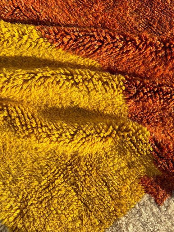 Image 1 of Moroccan Mrirt Rug Handmade Wool 200x300 cm – Modern Berber Rug – Cream Orange Yellow Area Rug – Contemporary Deco