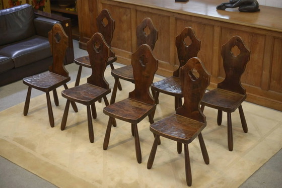 Lot de 8 chaises de monastère années 1950 – Chaises de salle à manger, Bois, Vintage (photo 3 of 11)
