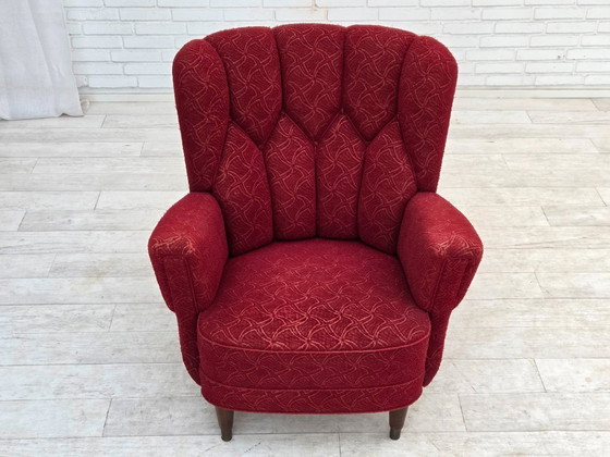 Image 1 of Anni '60, poltrona danese, tessuto originale rosso per mobili.