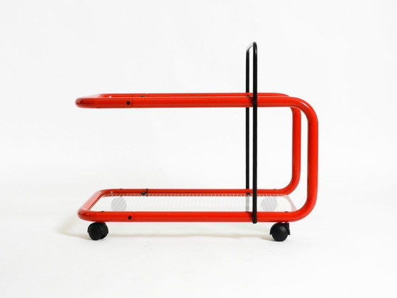 Image 1 of Carrello bar o di servizio postmoderno italiano degli anni '80 in metallo e vetro