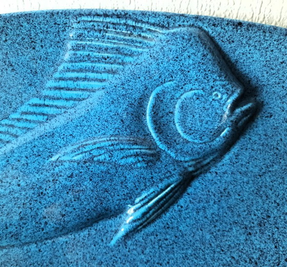 Image 1 of (W029) Rare Vintage Ross Art Fish Bowl Set – 2 Blue Ceramic Serving Dishes 48cm