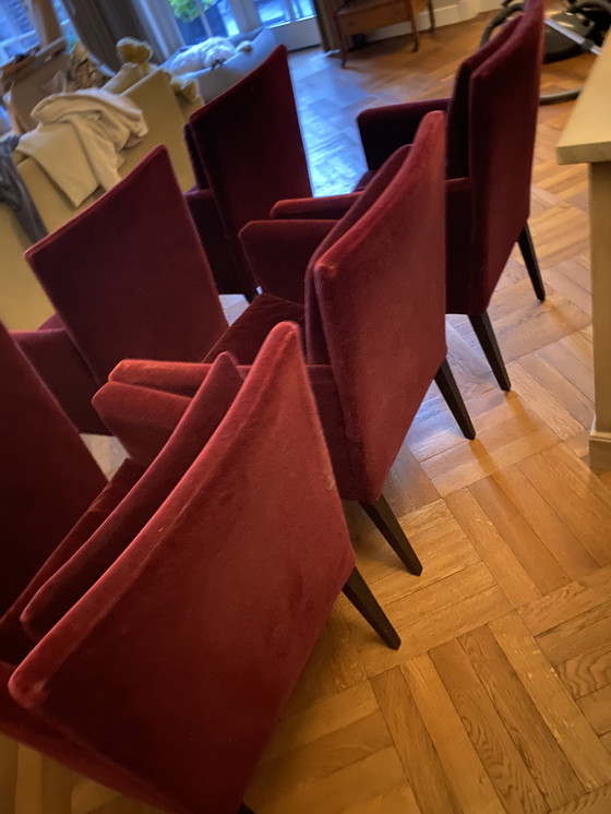 Image 1 of 6 sedie da pranzo in velluto bordeaux di Bench