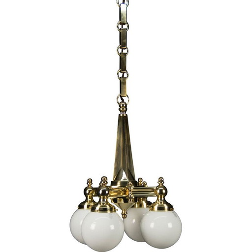 4-Flammen-Kronleuchter aus Messing im Art-Deco-Stil, 1920