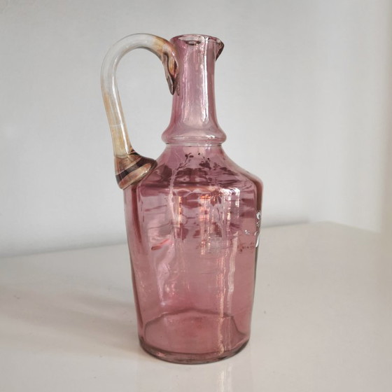 Image 1 of Antieke Franse Art Nouveau likeurset van roze iriserend glas, ca. 1900.