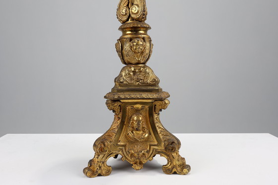 Image 1 of Grande portacandele da chiesa in bronzo e rame del XVIII secolo, Francia