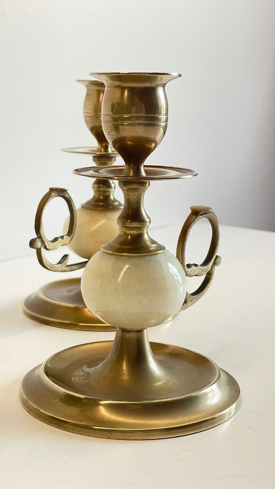 Image 1 of Candelieri vintage in onice, marmo e ottone