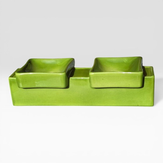 Image 1 of Vintage green wall lamp by PAN Keramik. Green lamp with two sockets. Ceramic. Retro, 70s style.
