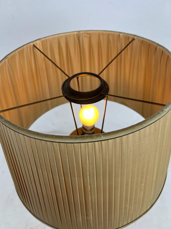 Vintage table lamp with floral motif 20th century, Ceramic, Textile, Beige (photo 2 of 5)