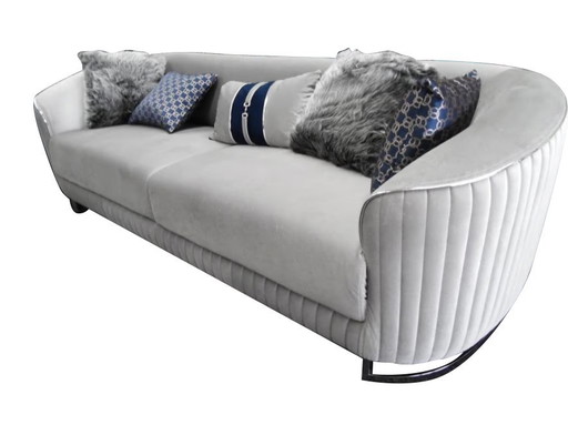 Chesterfield 3+2 Zits Grijs Velvet Stof Lounge Bankstel