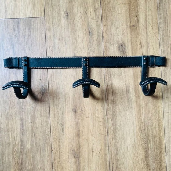 Jacques Adnet black leather wall Coat rack, Modern (photo 5 of 15)