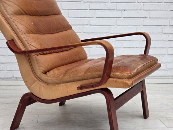 Jaren 70, Scandinavische Hoge Rug Fauteuil, Meubelleer, Gebogen Hout – Canvas (photo 19 of 20)
