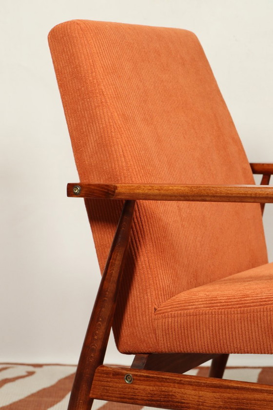 Image 1 of Vintage fauteuil papaya oranje ribfluweel Mid Century Modern ontwerp door H.Lis
