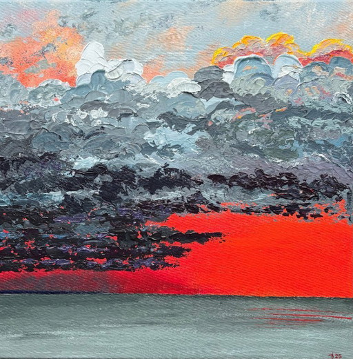 Bless This Toxic Mess – expressief abstract schilderij geïnspireerd op zee en lucht