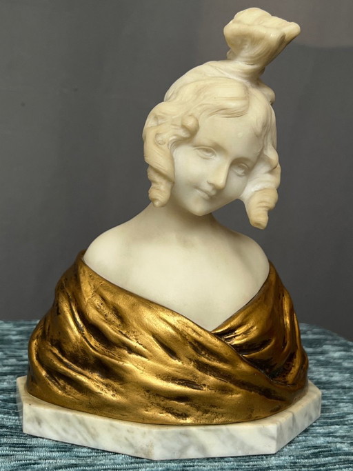 Alphonse Henri Nelson (1854–1919). Originele elegante buste van marmer en verguld brons.