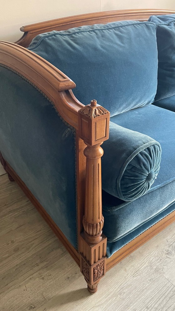 Vintage Jean Roche bank van hout en fluweel – ROCHE BOIS FRANCE, 3-5 zitsbanken, Velvet (photo 6 of 23)