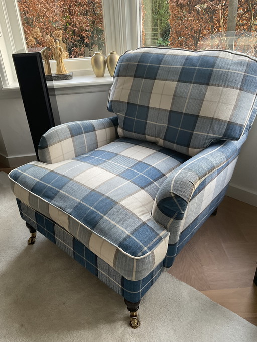 Plaid Armchair, Blue-Beige Plaid