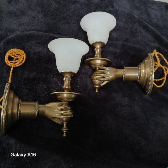 Image 1 of Espléndidos apliques de pared grandes con manecillas de bronce macizo