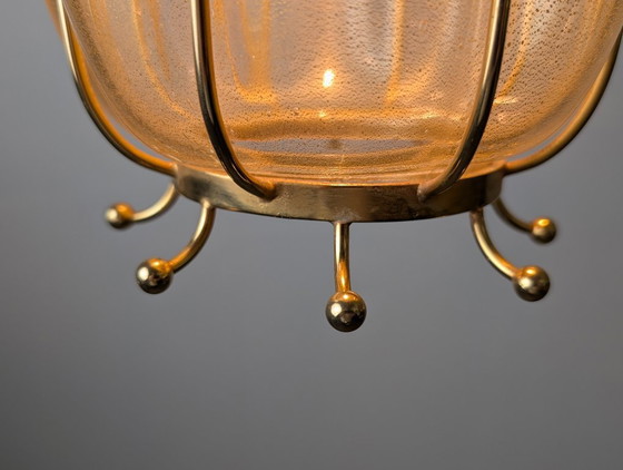 Image 1 of Handgeblazen lantaarn van Murano-glas van Barovier & Toso met 24-karaats goud en messing, jaren 60.