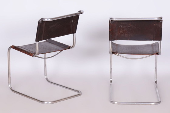 Set van vier originele Bauhaus-stoelen, echt leer, chroom, Duitsland, jaren 1930 – Eetkamerstoelen, Leather (photo 8 of 11)