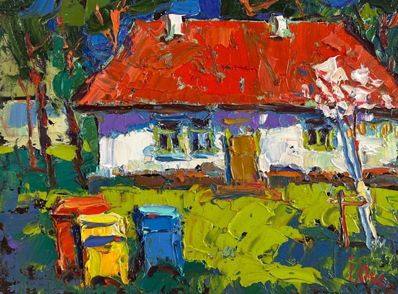 Image 1 of Original Oil Painting Summer Village Landscape Near the house - a life of its own