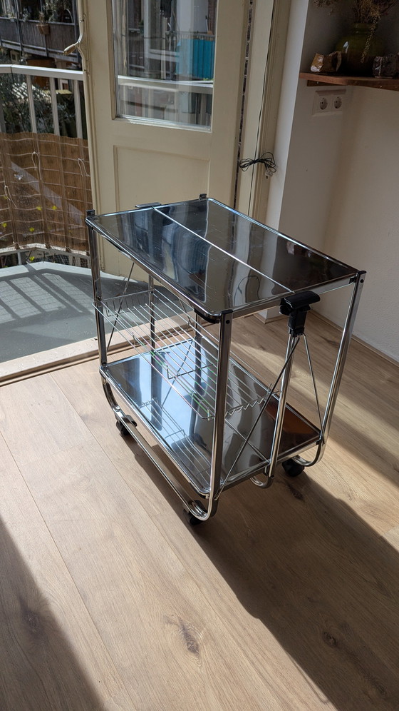 Image 1 of Küchenwagen aus Chrom, Servierwagen im Mid-Century-Stil