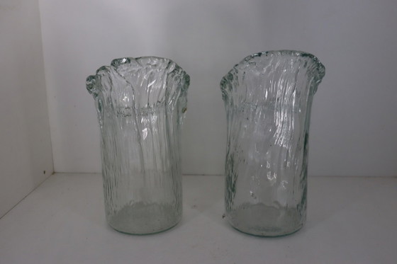 Bellissimo set di vasi vintage in corteccia d'albero | Vetro ghiaccio di metà secolo (30 cm) – Glass (photo 3 of 6)