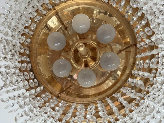 Vintage Getrapte Kristallen Plafondlamp – Messing & Kristal – Jaren 70 – Plafondlampen, Brass, Crystal (photo 11 of 12)