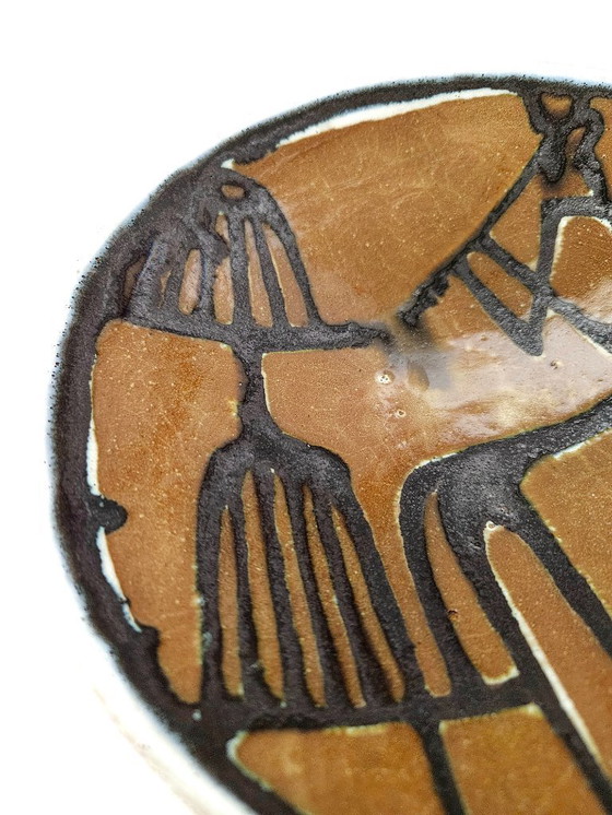 Image 1 of RARE! Vintage brutalist rough glazed mid-century wall plate. Made by Zsuzsa GYÖRGYEY (1931-2006)