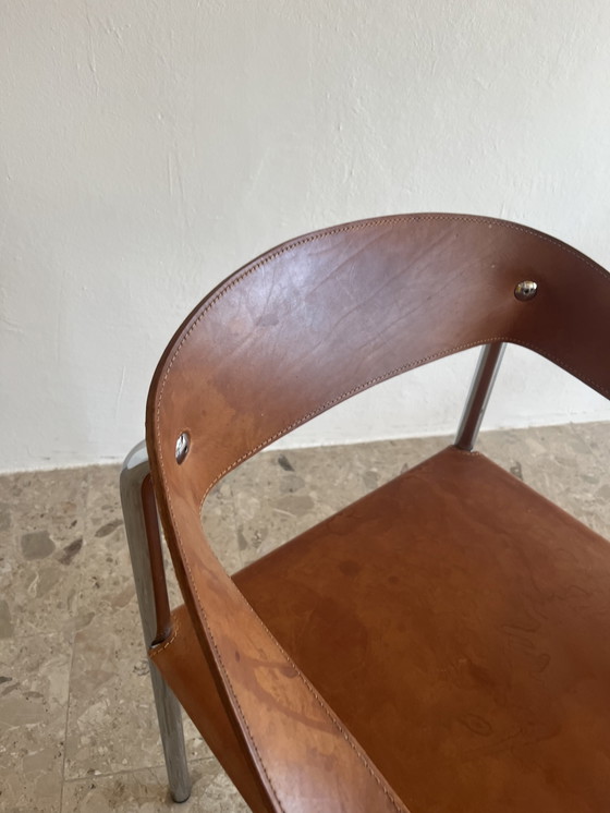 Image 1 of 2x Originele "Italiaans Modernisme jaren 70" fauteuil, verchroomd buisvormig staal, leer!