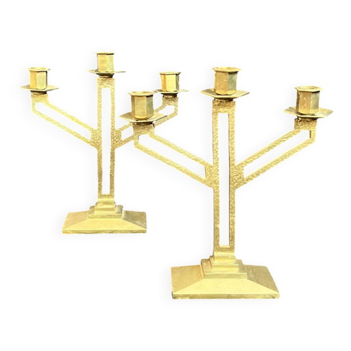 Paire de chandeliers Art déco. – kandelaars en kaarsen, Bronze, Art Deco