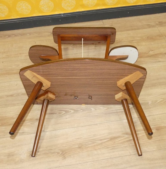 Image 1 of Banc de fleurs Sixties Tabouret de fleur 60's Étagère Résopal Aspect teck String Rétro Déco