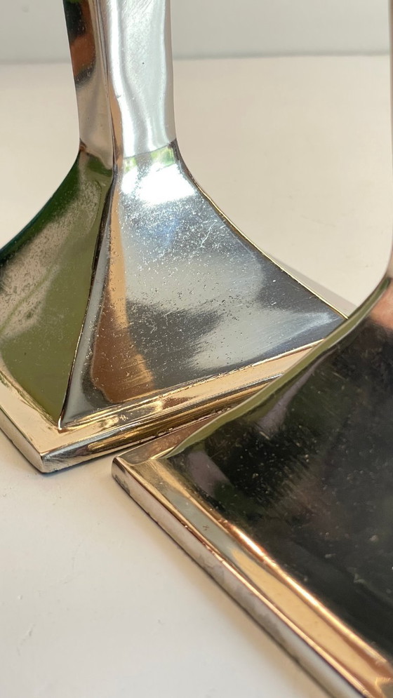 Image 1 of Coppia di candelieri vintage in fusione di alluminio cromato