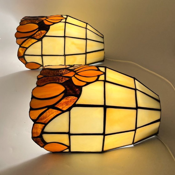Image 1 of 2 vintage wall lamps in Tiffany style – leaded glass / Art Nouveau Revival