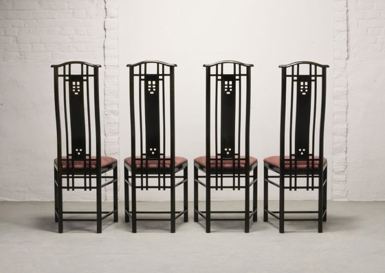 Image 1 of Giorgetti Italian Design Dining Chairs, Set of Four High Back Black Lacquered with Luxurious Soft Pink Upholstery. Italy, 1980s.
