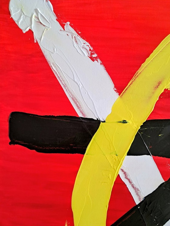 Image 1 of Enzo SAN MARCO - Essential Colors on a Red Background - Artist's Painting