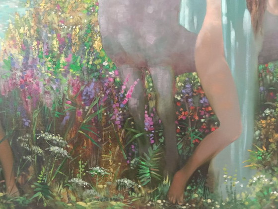 Peinture à l'huile originale Filles abstraites Cheval Été – Peintures et dessins, Canvas (photo 9 of 10)