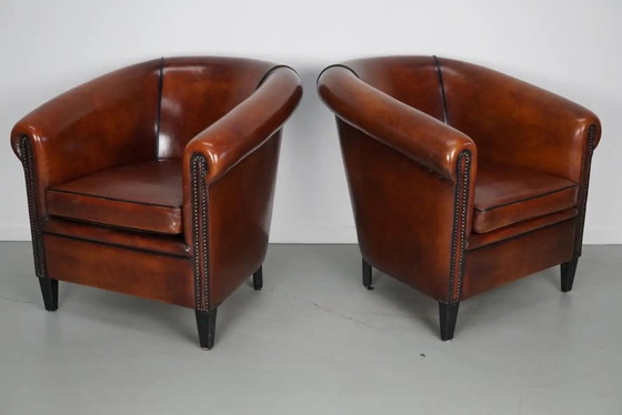 Image 1 of Poltrone club olandesi vintage in pelle color cognac, set da 2