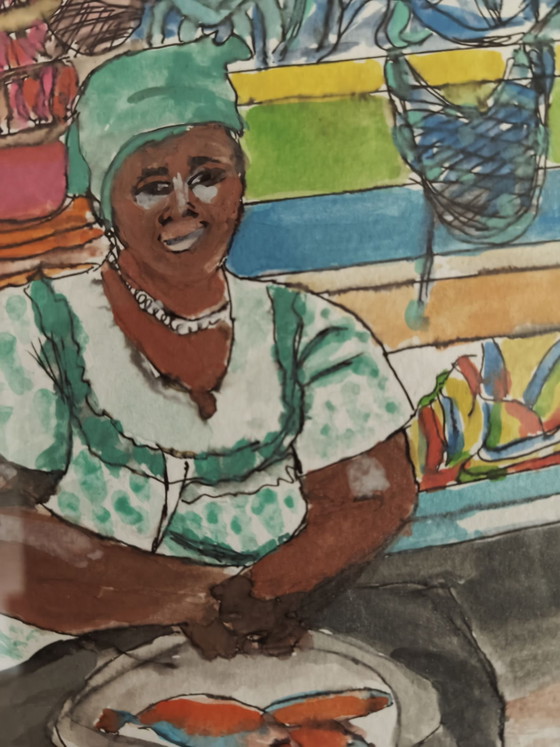 Watercolor "Makola market", Paintings & Drawings, Paper, Multi Color (photo 4 of 9)