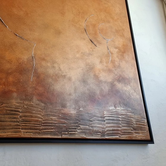 Image 1 of Hand-painted abstract minimalist painting bronze 100x140 cm