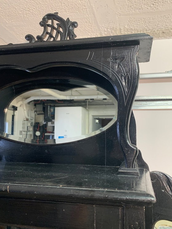 Image 1 of Grand meuble vitrine en bois noirci fin XIX/début XXème