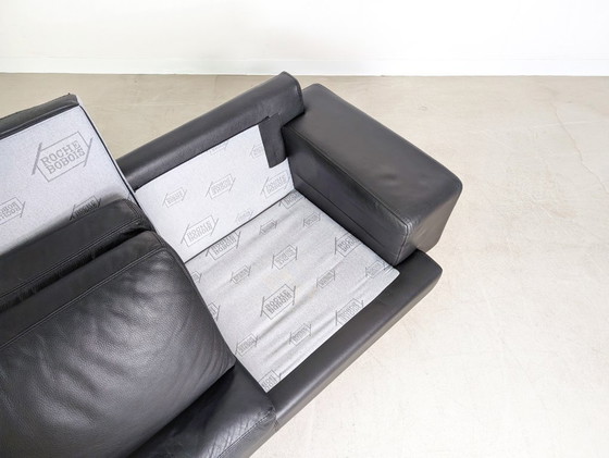 Image 1 of Originele vintage Roche Bobois leren tweezitsbank in zwart.