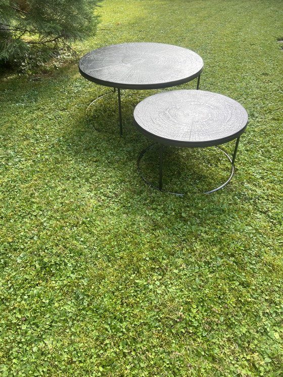Image 1 of Ethnicraft Set van 2 bijzettafels in elkaar te schuiven – Designtafel – Zo goed als nieuw