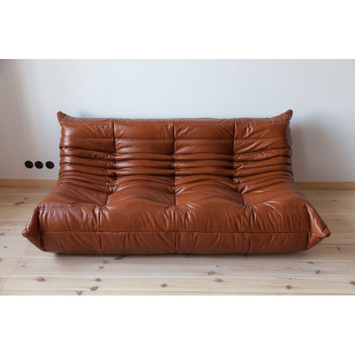 Togo vintage living room set in brown leather by Michel Ducaroy for Ligne Roset, France 1970