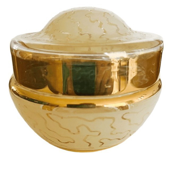 Image 1 of Scatola per gioielli Art Déco in vetro con motivo giallo oro 1950