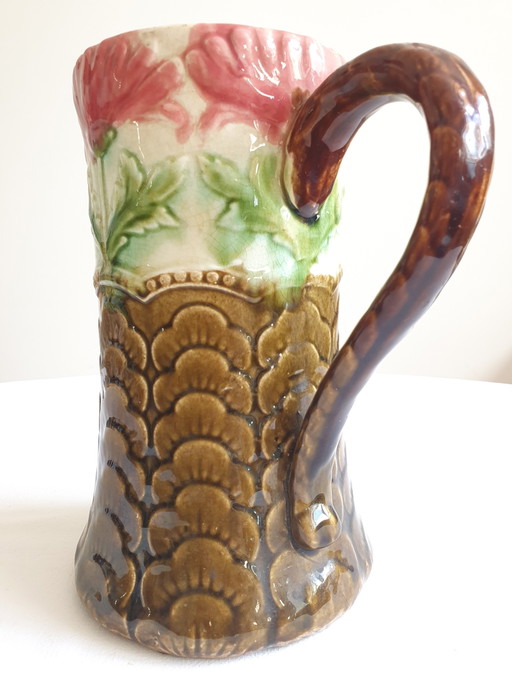 Art Nouveau Barbotine-karaf uit het begin van de 20e eeuw – glazen karaffen, Ceramic (photo 2 of 7)