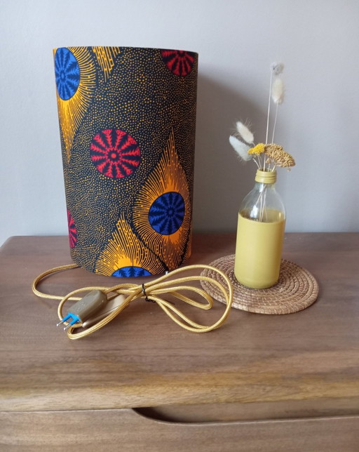 Tube furniture lamp in ethnic wax fabric - unique creation