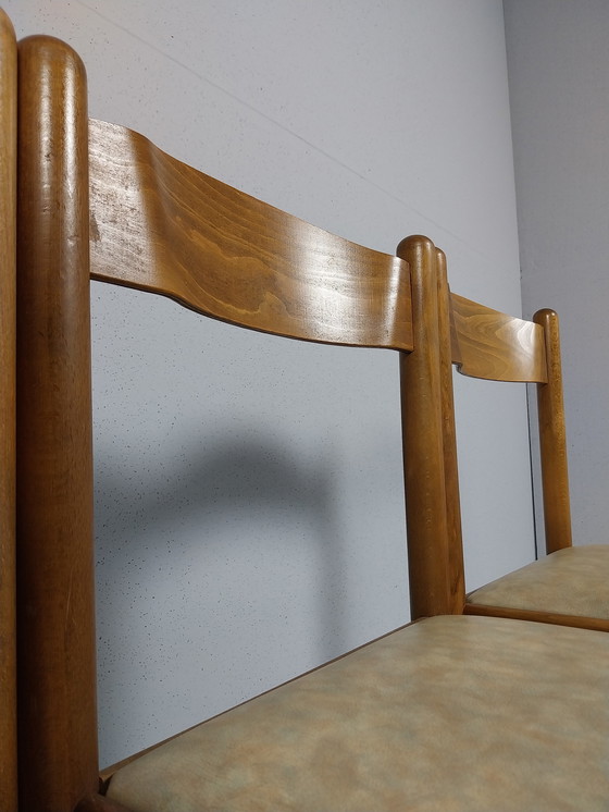 Image 1 of 4 x Vintage Wooden Chairs with Beige Upholstery, 1960s - 70s
